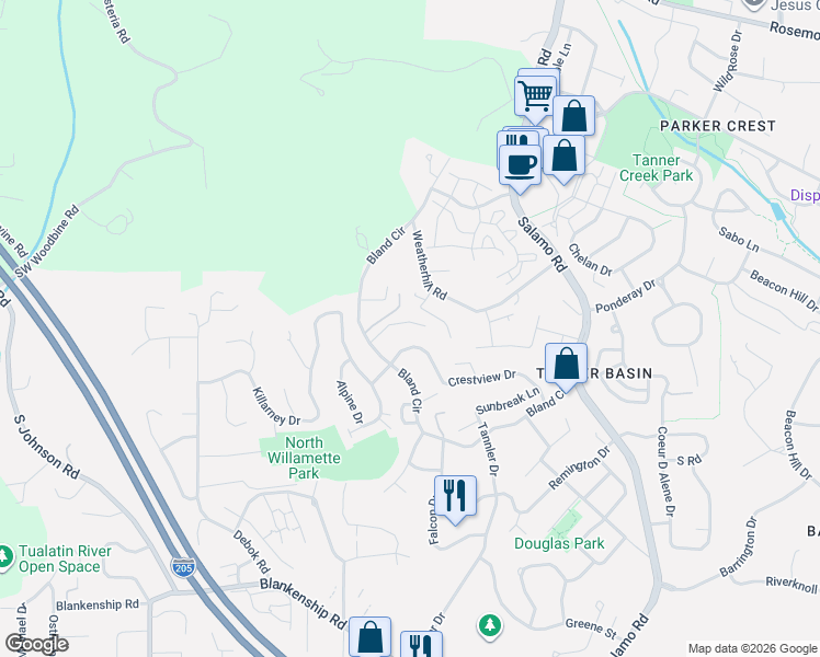 map of restaurants, bars, coffee shops, grocery stores, and more near 2211 Crestview Drive in West Linn