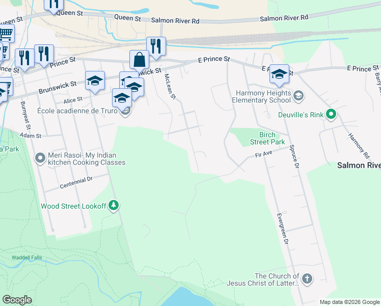 map of restaurants, bars, coffee shops, grocery stores, and more near 130 McLean Street in Truro