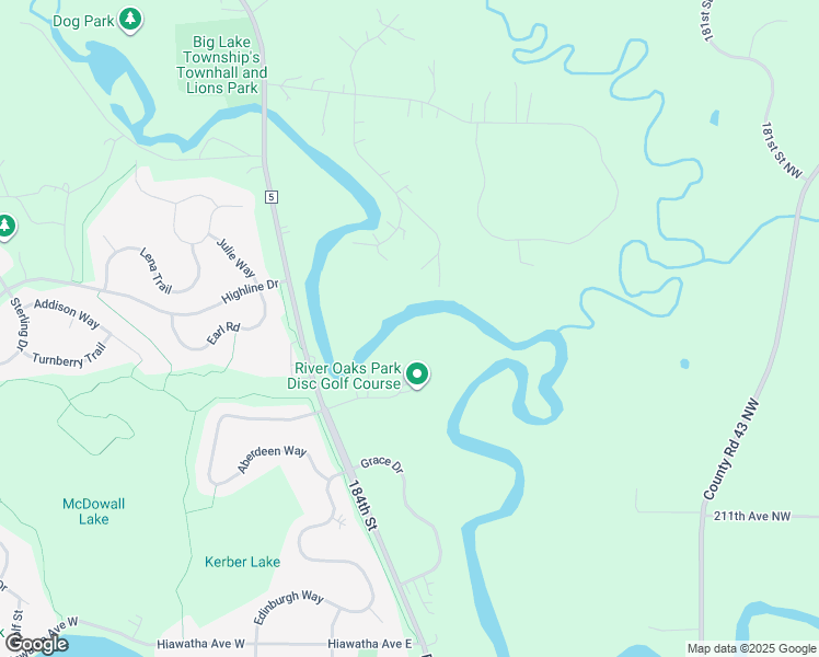 map of restaurants, bars, coffee shops, grocery stores, and more near 21353 County Road 5 in Big Lake