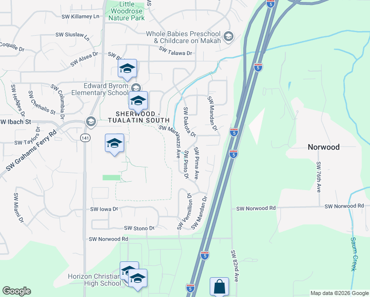 map of restaurants, bars, coffee shops, grocery stores, and more near 22340 Southwest Martinazzi Avenue in Tualatin