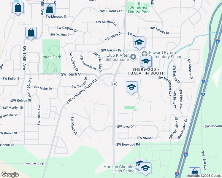 map of restaurants, bars, coffee shops, grocery stores, and more near 22046 Southwest Grahams Ferry Road in Tualatin