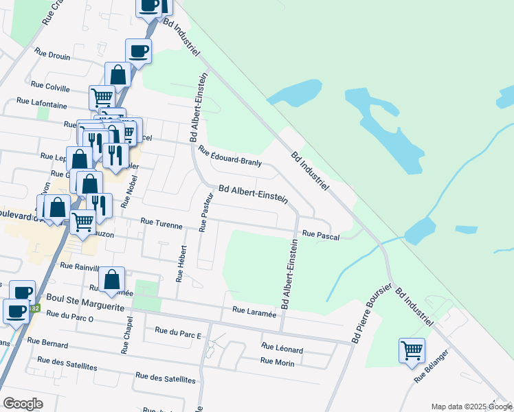 map of restaurants, bars, coffee shops, grocery stores, and more near 125 Rue Edison in Châteauguay
