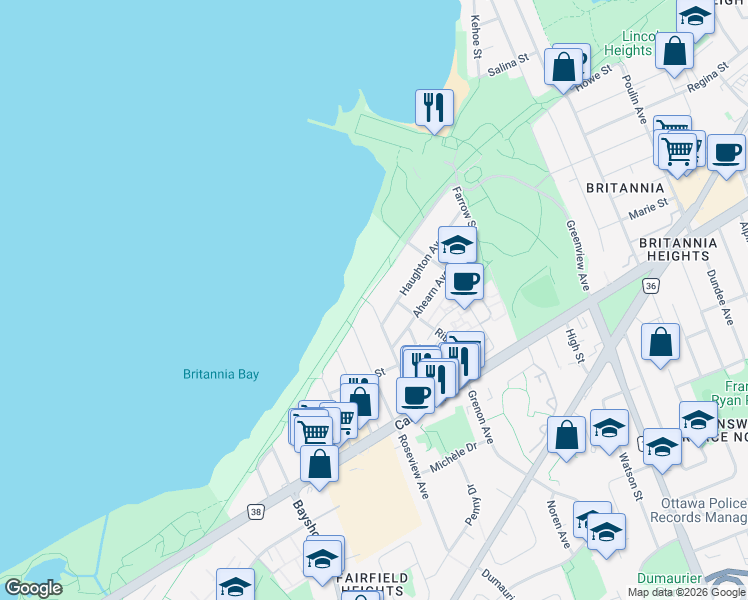 map of restaurants, bars, coffee shops, grocery stores, and more near in Ottawa