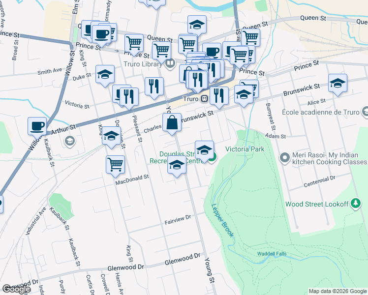 map of restaurants, bars, coffee shops, grocery stores, and more near 8 Belgrave Terrace in Truro