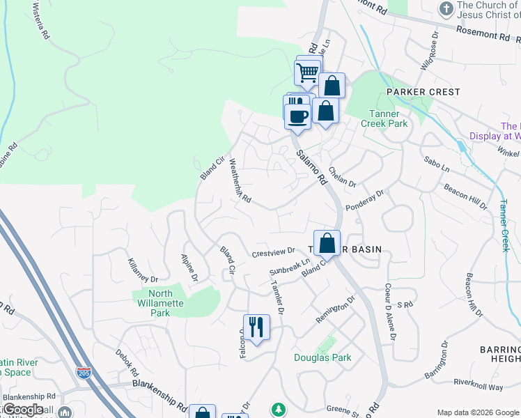 map of restaurants, bars, coffee shops, grocery stores, and more near 23000 Horizon Drive in West Linn