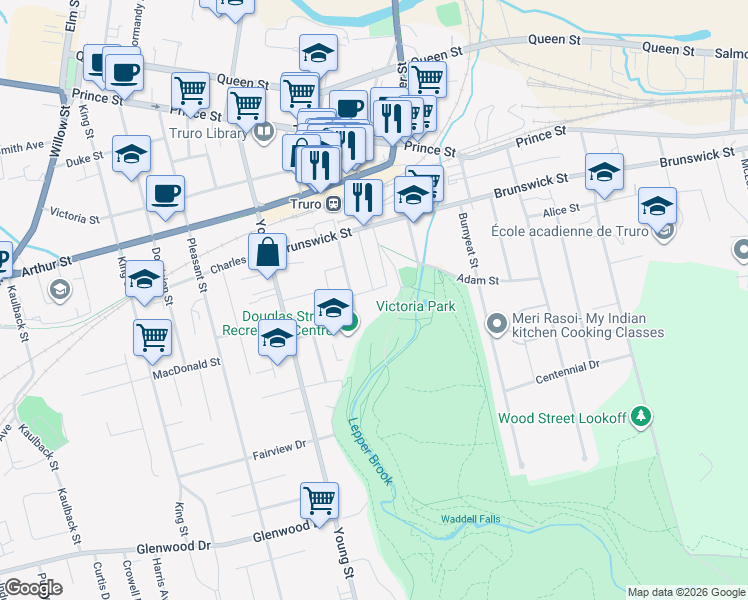 map of restaurants, bars, coffee shops, grocery stores, and more near 14 Lansdoon Place in Truro