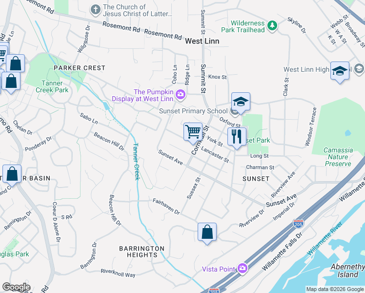 map of restaurants, bars, coffee shops, grocery stores, and more near 2791 Warwick Street in West Linn