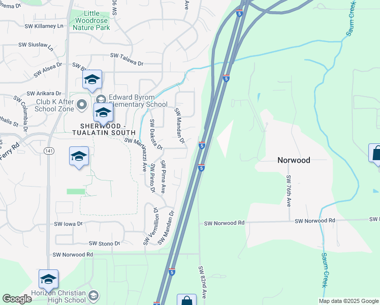 map of restaurants, bars, coffee shops, grocery stores, and more near 22148 Southwest Mandan Drive in Tualatin