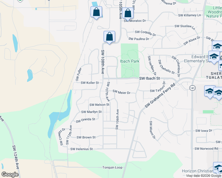 map of restaurants, bars, coffee shops, grocery stores, and more near 10645 Southwest Meier Drive in Tualatin