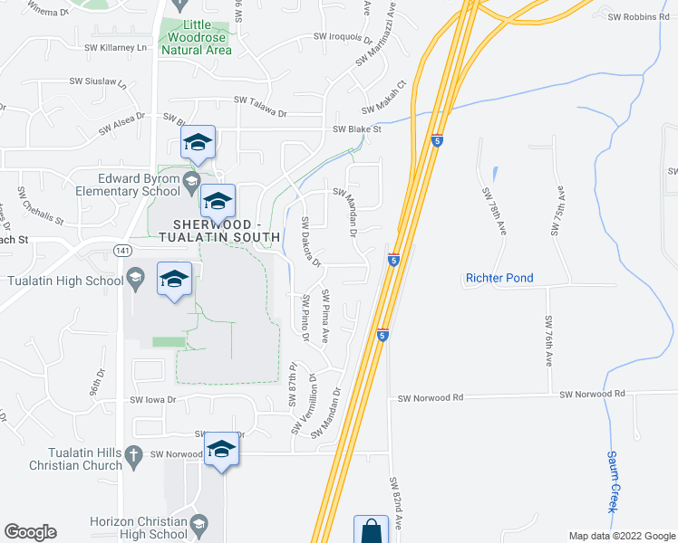 map of restaurants, bars, coffee shops, grocery stores, and more near 8498 Southwest Dakota Drive in Tualatin