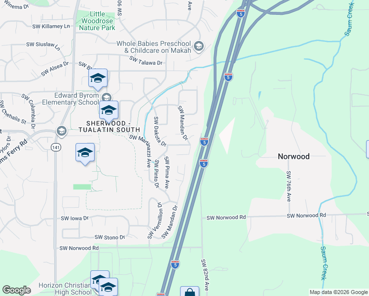 map of restaurants, bars, coffee shops, grocery stores, and more near 22148 Southwest Mandan Drive in Tualatin