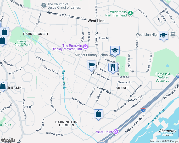 map of restaurants, bars, coffee shops, grocery stores, and more near 2740 Lancaster Street in West Linn