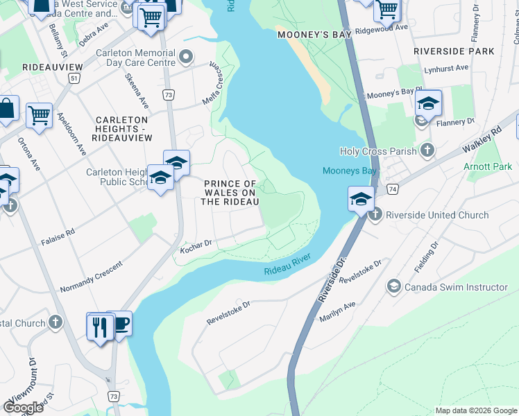 map of restaurants, bars, coffee shops, grocery stores, and more near 588 Kochar Drive in Ottawa
