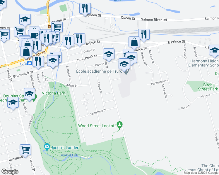 map of restaurants, bars, coffee shops, grocery stores, and more near 116 Wood Street in Truro