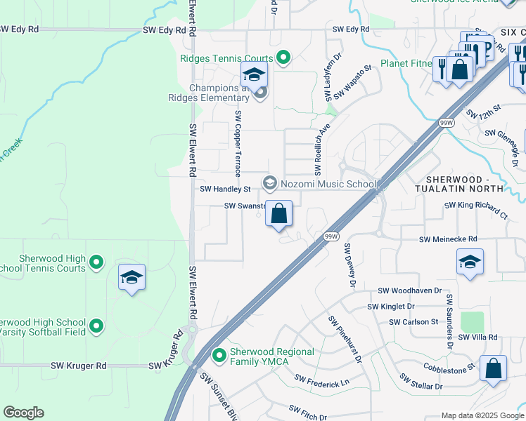 map of restaurants, bars, coffee shops, grocery stores, and more near 22044 List Place in Sherwood