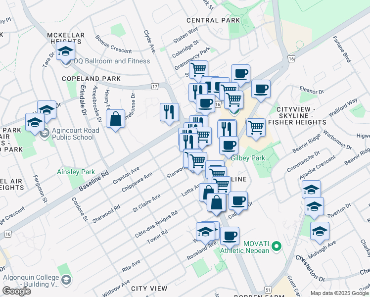 map of restaurants, bars, coffee shops, grocery stores, and more near 1370 Ottawa Regional Road 17 in Ottawa