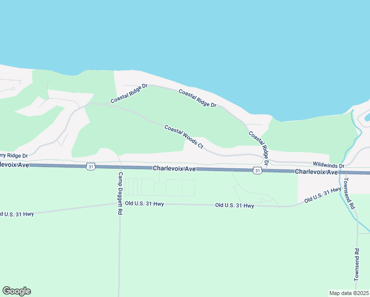 map of restaurants, bars, coffee shops, grocery stores, and more near 5475 Coastal Woods Court in Petoskey