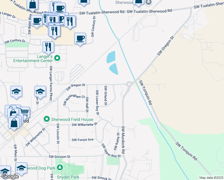 map of restaurants, bars, coffee shops, grocery stores, and more near 14625 Southwest Brickyard Drive in Sherwood