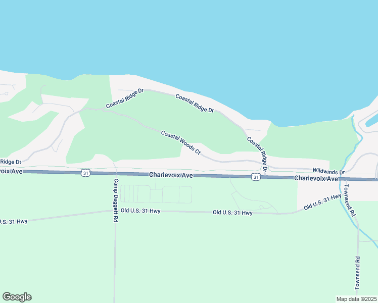 map of restaurants, bars, coffee shops, grocery stores, and more near 5475 Coastal Woods Court in Petoskey