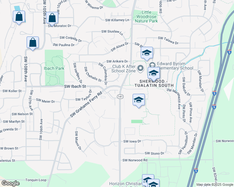 map of restaurants, bars, coffee shops, grocery stores, and more near 22020 Southwest Grahams Ferry Road in Tualatin