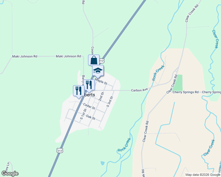 map of restaurants, bars, coffee shops, grocery stores, and more near 216 Carbon Avenue in Roberts