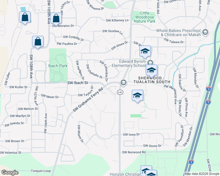 map of restaurants, bars, coffee shops, grocery stores, and more near 22070 Southwest Grahams Ferry Road in Tualatin