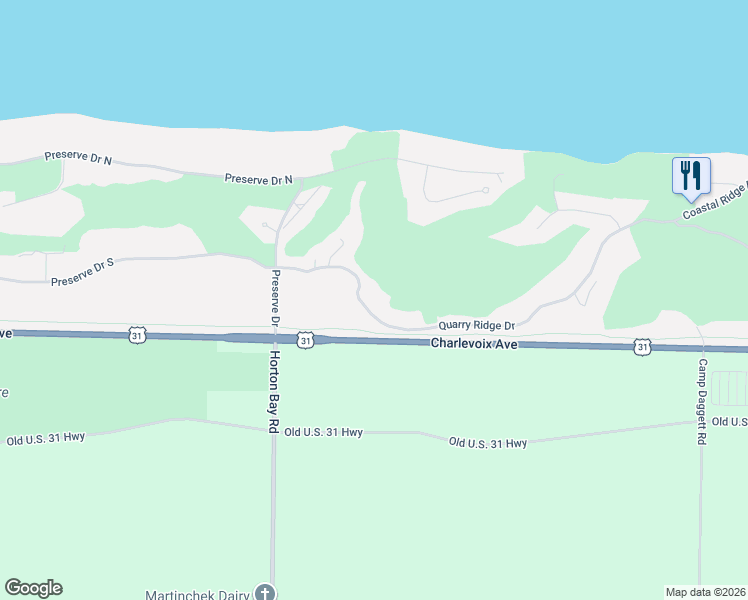 map of restaurants, bars, coffee shops, grocery stores, and more near 6430 Quarry Ridge Drive in Petoskey