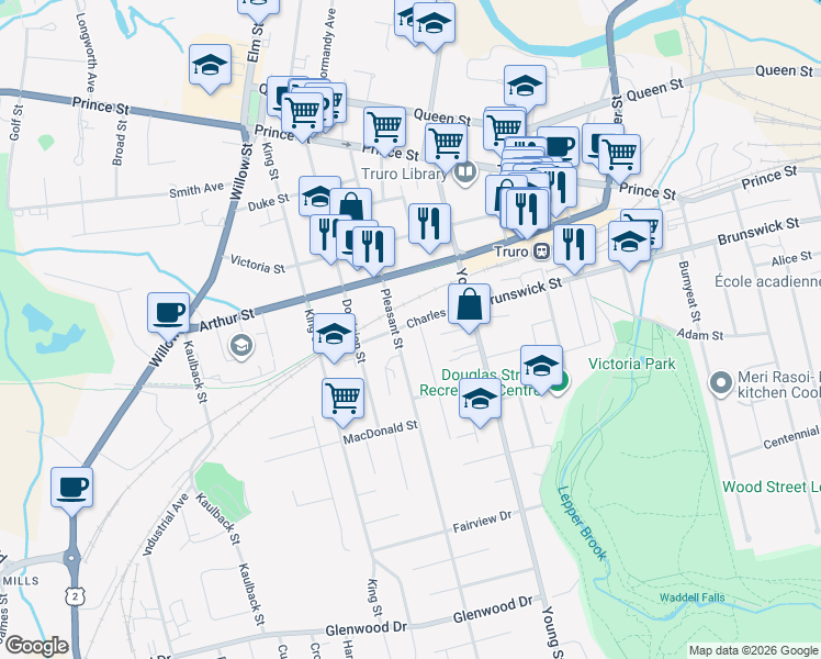 map of restaurants, bars, coffee shops, grocery stores, and more near 36 Charles Street in Truro