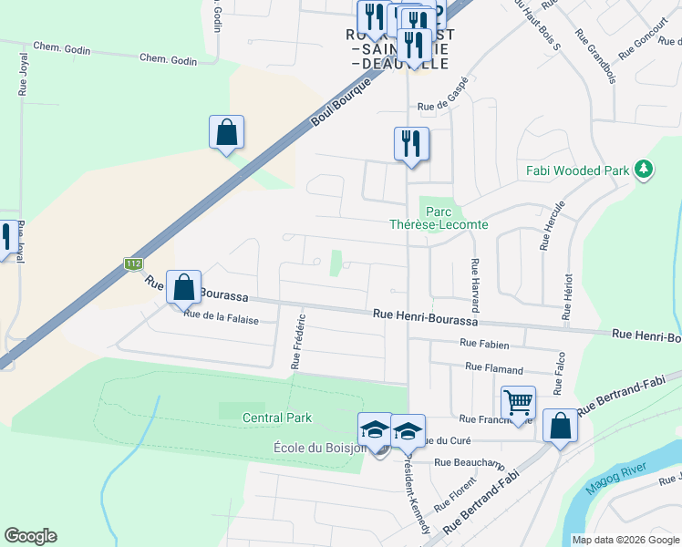 map of restaurants, bars, coffee shops, grocery stores, and more near 1030 Rue Ferland in Sherbrooke
