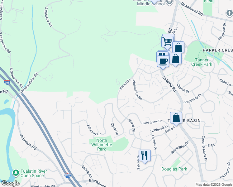 map of restaurants, bars, coffee shops, grocery stores, and more near 22985 Bland Circle in West Linn