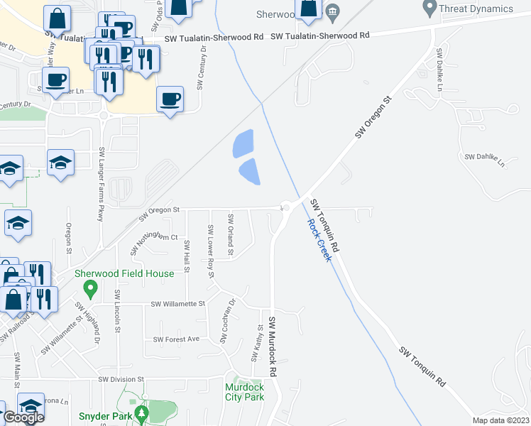 map of restaurants, bars, coffee shops, grocery stores, and more near 22050 Southwest Chesapeake Place in Sherwood