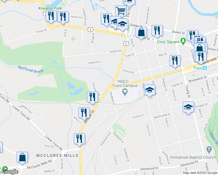 map of restaurants, bars, coffee shops, grocery stores, and more near 155 Willow Street in Truro