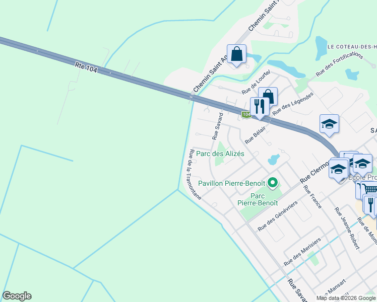 map of restaurants, bars, coffee shops, grocery stores, and more near 466 Rue de la Tramontane in Saint-Jean-sur-Richelieu