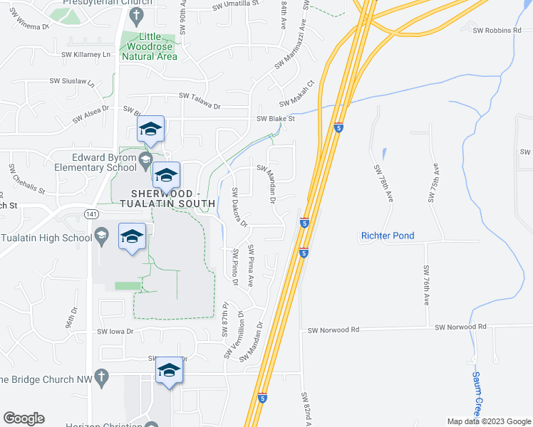 map of restaurants, bars, coffee shops, grocery stores, and more near 22115 Southwest Mandan Drive in Tualatin