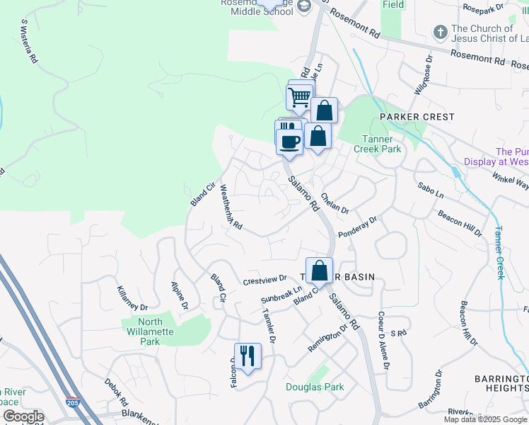 map of restaurants, bars, coffee shops, grocery stores, and more near 23000 Horizon Drive in West Linn