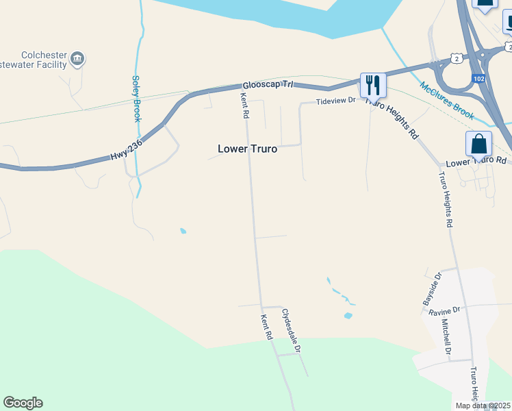 map of restaurants, bars, coffee shops, grocery stores, and more near 119 Kent Road in Lower Truro