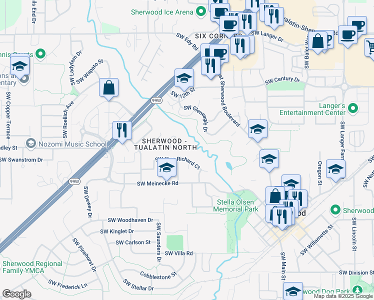 map of restaurants, bars, coffee shops, grocery stores, and more near 38 Sherwood Drive in Sherwood