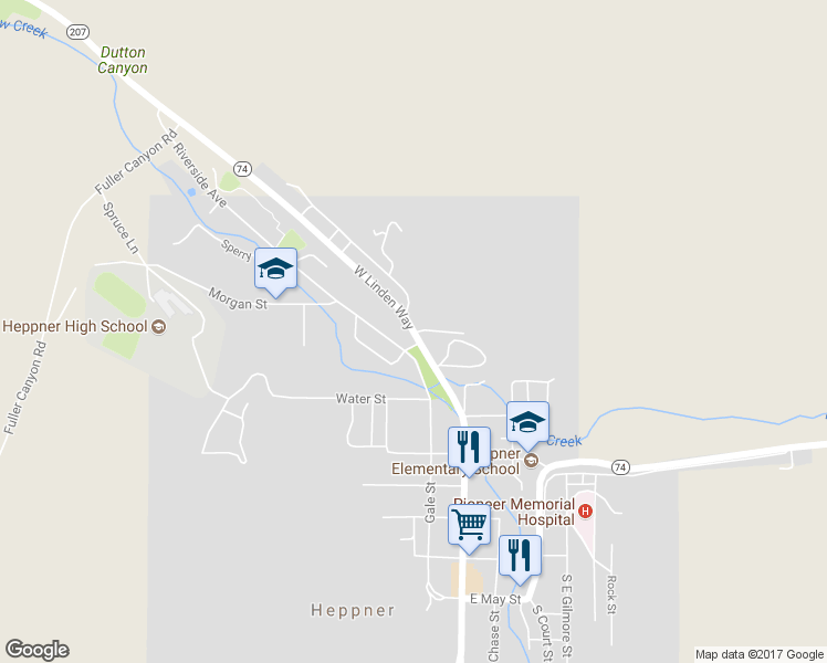 map of restaurants, bars, coffee shops, grocery stores, and more near 235 West Linden Way in Heppner