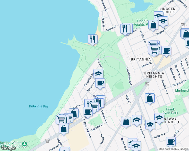 map of restaurants, bars, coffee shops, grocery stores, and more near 2834 Haughton Avenue in Ottawa