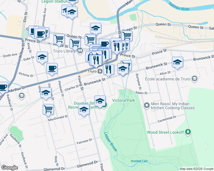 map of restaurants, bars, coffee shops, grocery stores, and more near 18 Ross Street in Truro