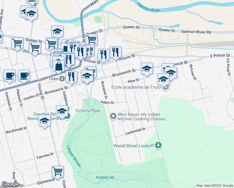 map of restaurants, bars, coffee shops, grocery stores, and more near 41 Archibald Street in Truro