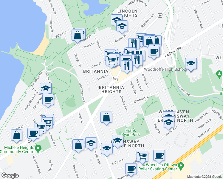 map of restaurants, bars, coffee shops, grocery stores, and more near in Ottawa