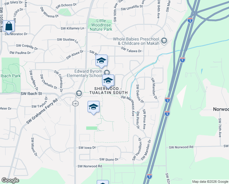 map of restaurants, bars, coffee shops, grocery stores, and more near 8913 Southwest Osage Street in Tualatin