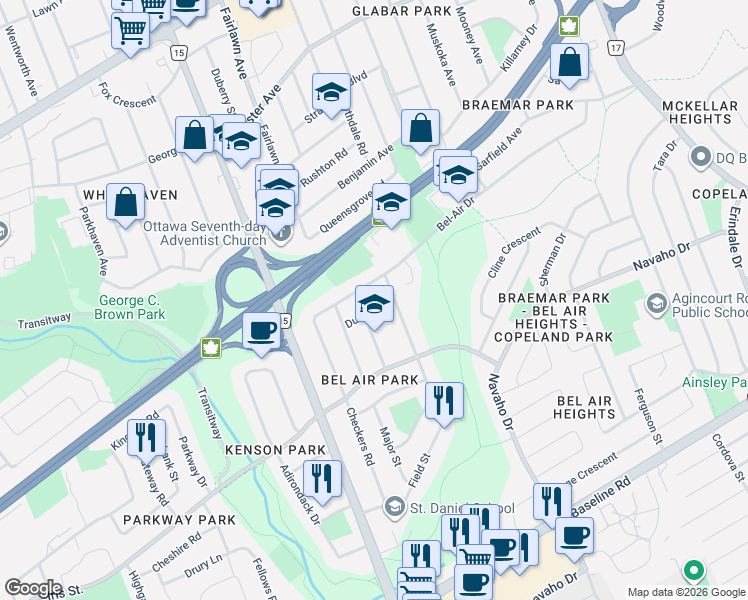 map of restaurants, bars, coffee shops, grocery stores, and more near in Ottawa