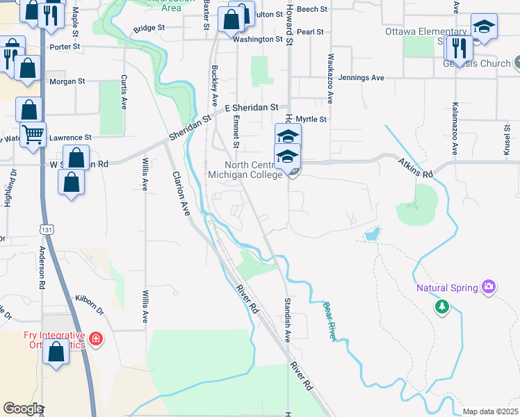 map of restaurants, bars, coffee shops, grocery stores, and more near 1435 Standish Avenue in Petoskey