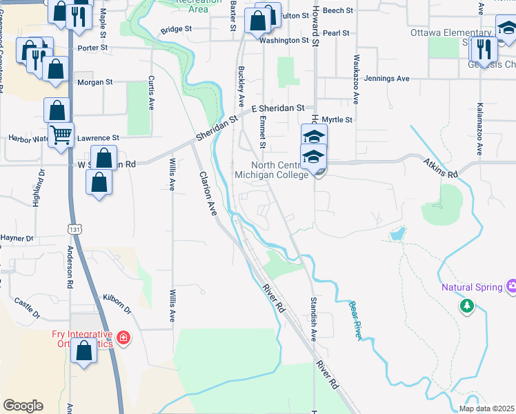 map of restaurants, bars, coffee shops, grocery stores, and more near 1435-1445 Standish Avenue in Petoskey