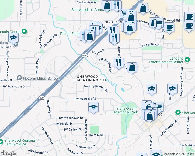 map of restaurants, bars, coffee shops, grocery stores, and more near 38 Sherwood Drive in Sherwood