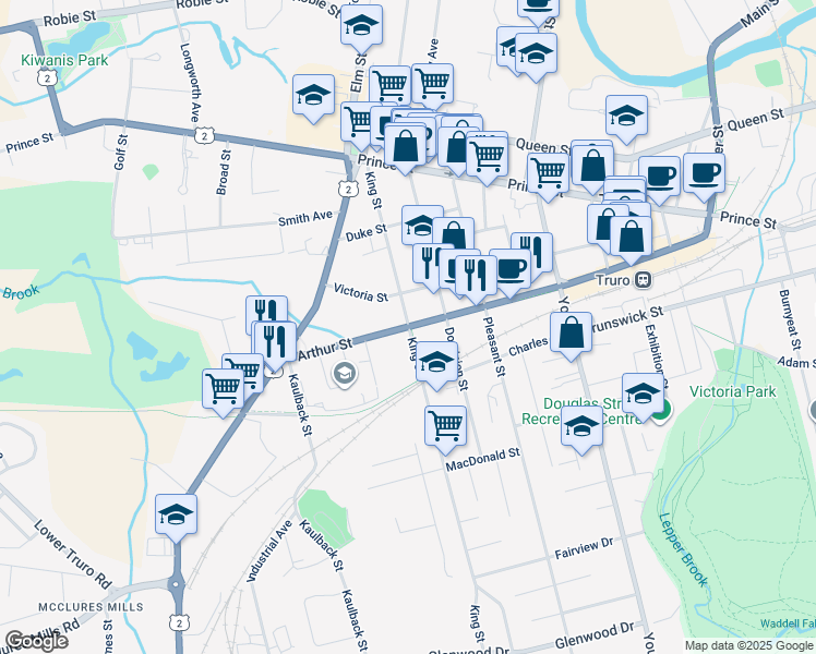 map of restaurants, bars, coffee shops, grocery stores, and more near Arthur Street in Truro