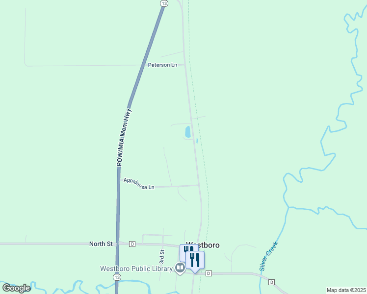map of restaurants, bars, coffee shops, grocery stores, and more near N9039 Business Highway 13 in Westboro