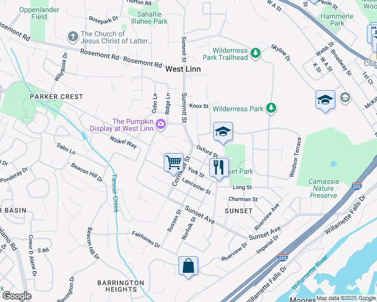 map of restaurants, bars, coffee shops, grocery stores, and more near 4730 Cornwall Street in West Linn